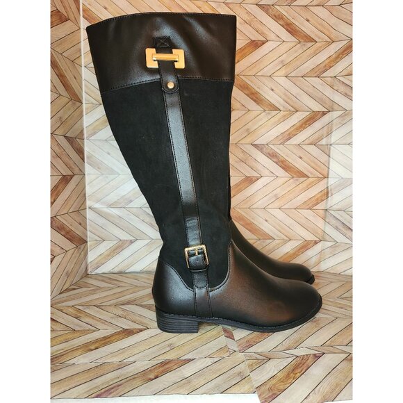 Karen Scott Shoes - Women Black Karen Scott Deliee 2 Side Zip Riding Boots Size 7.5